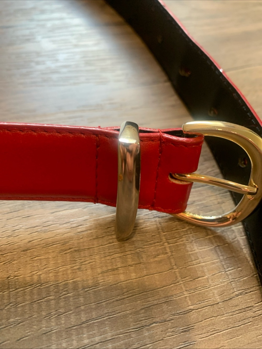 Karen Scott Womens Red Leather Belt with Gold Buckle